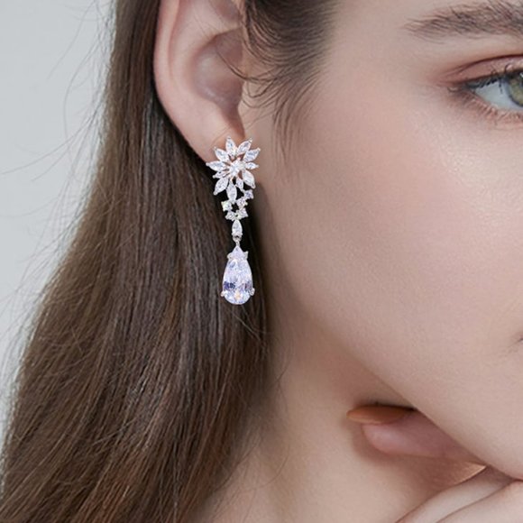 Bridal Jewelry Earrings Statement Earrings Cubic Zirconia Earrings Dangle Drop - Picture 2 of 4